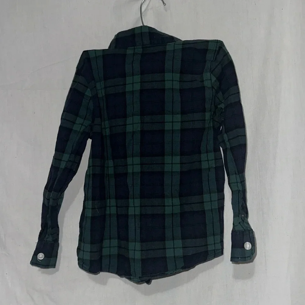 boys green & black buffalo plaid Old Navy button up  long sleeve shirt size 5T